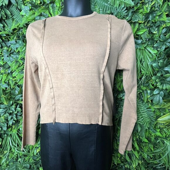 Forever 21 Tops Women XL Light‎ Brown Cut Raw Edge High Low Blouse NWT  0298 - Picture 1 of 13